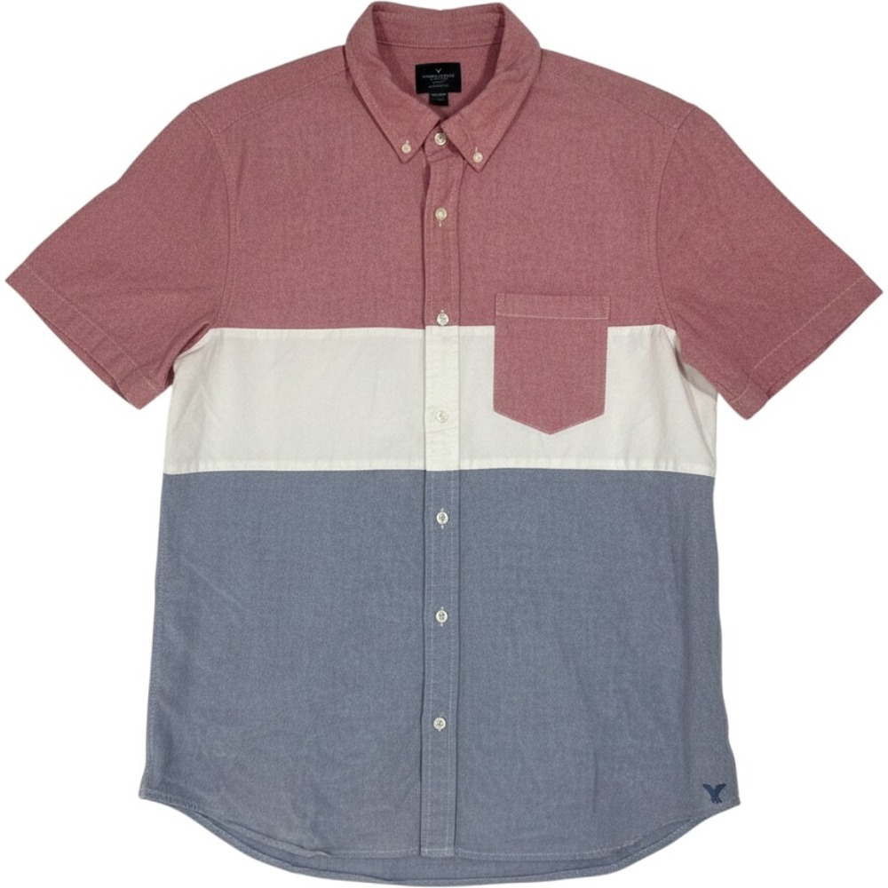 American Eagle Mens XXL Classic Fit Colorblock Short Sleeve Button‎ Down Shirt
